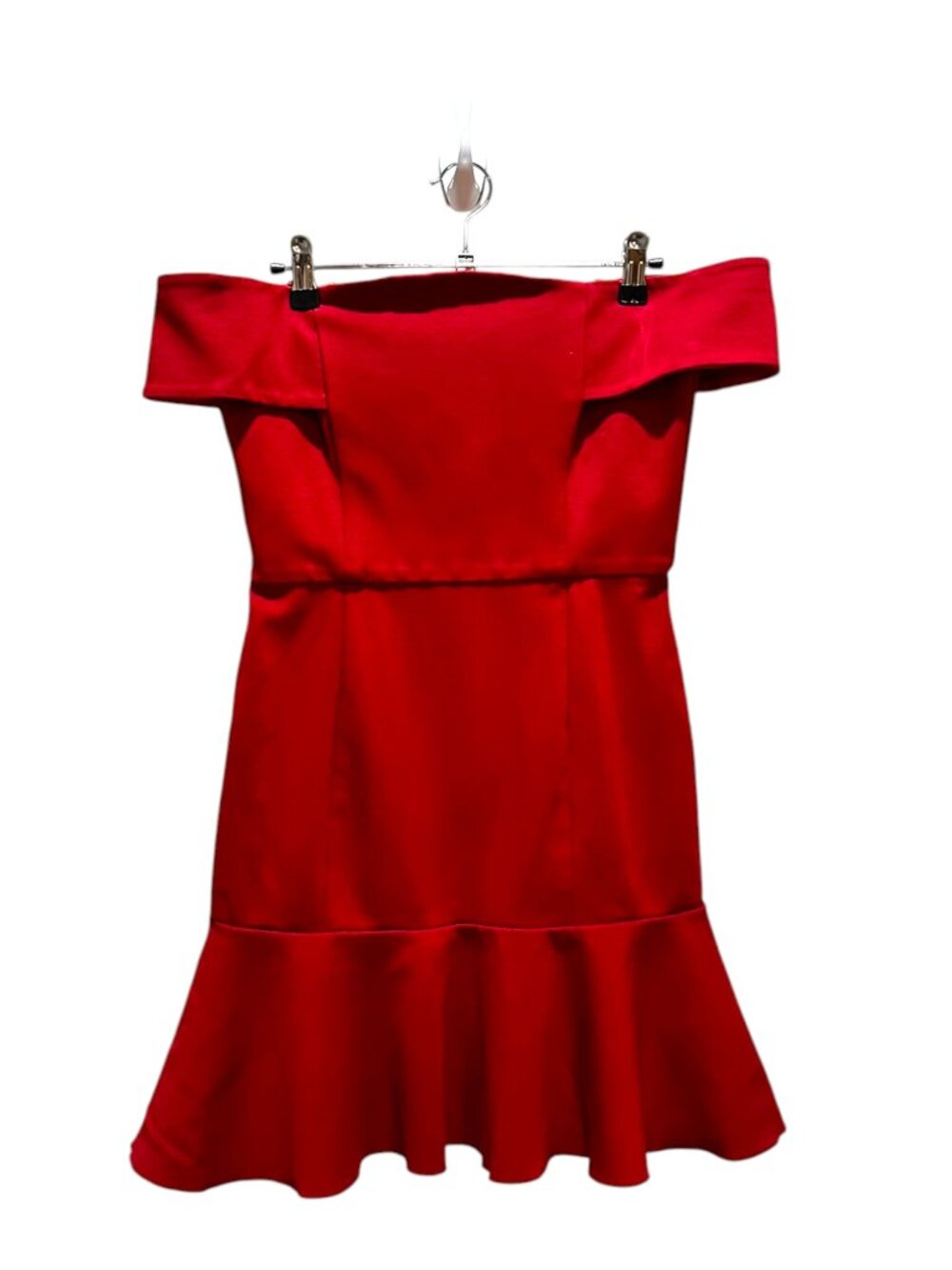 Nicholas Red Off Shoulder Ponti Ruffle Dress n/Nicholas